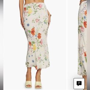 Reformation Layla Floral Cream Midi Skirt